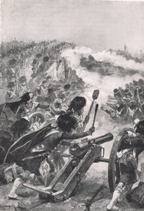Highlanders obracejí ukořistěná francouzská děla na prapor Brenniers, ilustrace z 