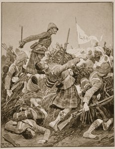 Seaforth Highlanders útočící na zarebu v bitvě u Atbary, ilustrace z 