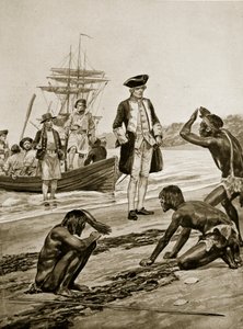 Přistání kapitána Cooka v Tasmánii, 1777, ilustrace z 