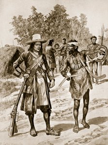 Dampier zkoumá bumerang v Austrálii, ilustrace z 