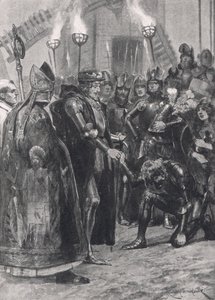Edward III. pozdraví prince z Walesu po bitvě u Crecy, ilustrace z 