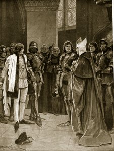 Předání Jindřicha VI. Eduardovi IV. v katedrále svatého Pavla, 1401, ilustrace z knihy "Hutchinson