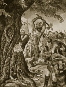 Malachy kácí korunovační strom Munster v roce 982, ilustrace z 