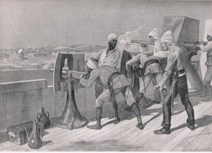Na cestě po Nilu: Střelba na Derviše, ilustrace z britských bitev na souši a na moři, 1915 od Richard Caton Woodville junior