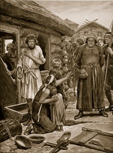 Nadměrně zdaněné subjekty vyhoštěné ze svých domů, ilustrace z „Hutchinsonova příběhu britského národa“, kolem roku 1923 od Richard Caton Woodville junior