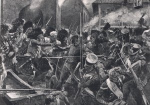 42. Highlanders vyhánějící Francouze z Elviny, ilustrace z 