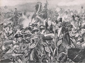 Bitva o Minden, 1. srpna 1759, ilustrace z britských bitev na souši a na moři, 1915 od Richard Caton Woodville junior