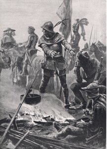 Princ z Walesu se rozchází s kardinálem de Talleyrand-Perigord ráno v bitvě u Poitiers, 19. září 1356, ilustrace z britských bitev na souši a na moři, vydal Casse od Richard Caton Woodville junior