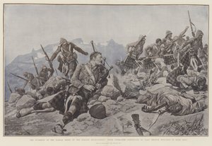 Útok Gordon Highlanders na hřeben Dargai, Piper Findlater pokračuje ve hře, ačkoli je zraněn na obou nohách.