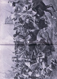 Jezdecký konflikt v bitvě u Ramilles, 3. května 1706, ilustrace z britských bitev na souši a na moři, 1915 od Richard Caton Woodville junior