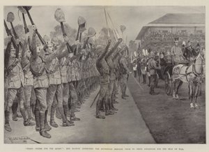 Třikrát hurá královně!, Její Veličenstvo kontroluje brigádu domácností před jejich odjezdem do sídla války