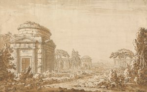Klasická italská krajina s chrámy a zničeným akvaduktem od Richard Cooper the Younger