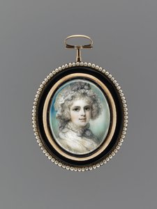 Portrét ženy, cca 1785 (akvarel na slonovině, 9k růžové zlato, semínkové perly, smalt a sklo) od Richard Cosway