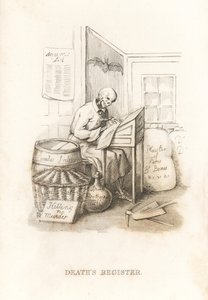 Kostra Smrti a jeho účetní kniha. ,1827 (rytina)