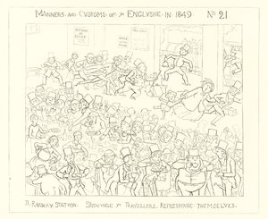 1849, Železniční stanice ukazující cestujícím osvěžující se od Richard Doyle