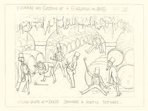 1849, Vinotéky v Docích, ukazující ochutnávku večírků od Richard Doyle
