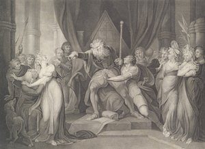 Král Lear vyhání svou dceru Cordelii Shakespeare, K..., poprvé vydáno v roce 1792, znovu vydáno v roce 1852.