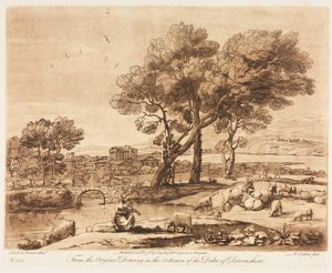 Liber Veritatis: č. 135, Krajina, s budovami, Merkur krade dobytek Admetuss..., 1776. od Richard Earlom