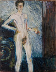 Akt autoportrét s paletou - Gerstl, Richard (1883-1908) - 1908 - Olej na plátně - 139,3x100 - Leopoldovo muzeum, Vídeň