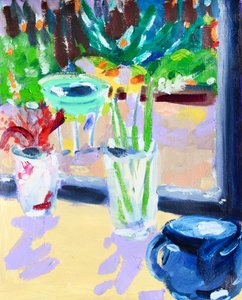 Still Life with Bird Bath, 2021 (olej na papíře)