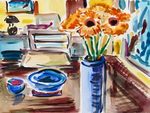 Still Life with Black-Eyed-Susans, 2021 (akvarel na papíře)