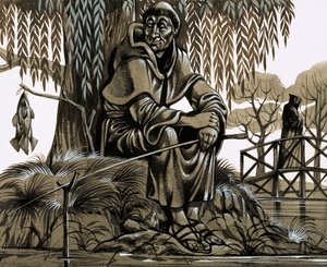 Šťastně vyhlížející mnich, který přistává pro hrnec (kvaš na papíře) od Richard Hook