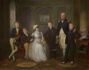 Kapitán Richard Grindall (1750-1820) a jeho rodina, kolem roku 1800 (olej na plátně)