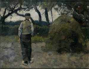 Farmář stojící poblíž kupky sena od Richard Nicolaüs Roland Holst