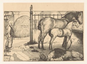 Dva koně u stojanu na seno ve stáji Na státním stojanu (původní název) od Richard Nicolaüs Roland Holst