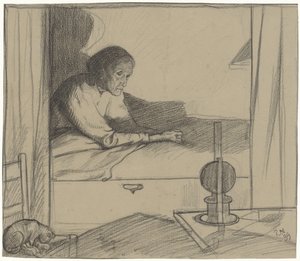 Žena v horní komoře sedí v posteli (druhý návrh) od Richard Nicolaüs Roland Holst