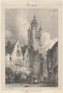 Bergues - Tržní věž od Richard Parkes Bonington