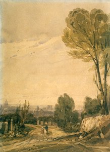 Paříž pohled ze hřbitova Pere Lachaise, c1825 od Richard Parkes Bonington