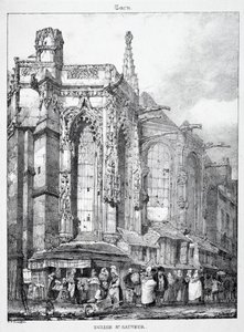 Pozůstatky a fragmenty architektury ze středověku: Kostel sv. Sauveura, Caën od Richard Parkes Bonington