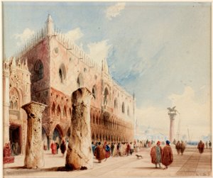 Scéna v Benátkách (Vévodský palác) (akvarel a inkoust na papíře (nalepeno na desce)) od Richard Parkes Bonington