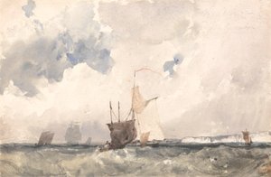 Plavidla v rozbouřeném moři (akvarel s škrábáním na papíře) od Richard Parkes Bonington