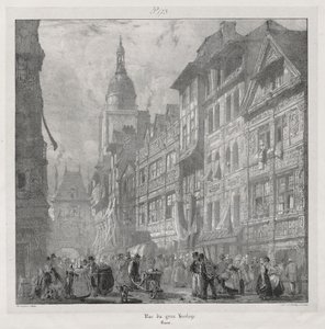 Malebné a romantické cesty ve starověké Francii, Normandii: Rue du Gros Horloge, Rouen od Richard Parkes Bonington