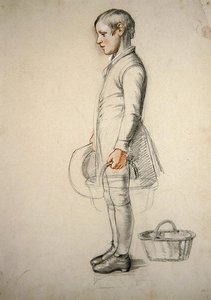 Chlapec stojící, držící košík, studie pro „Jít do služby“ (tužka na papíře) od Richard Redgrave