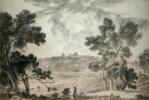 Castel Gandolfo (černá křída na papíře) od Richard Wilson