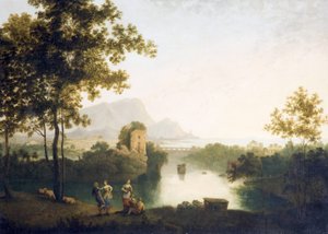 Večer u řeky Mouth s tancem sedláků (olej na plátně) od Richard Wilson