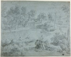 Italská krajina s koupajícími se od Richard Wilson