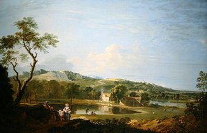Krajina s chalupami (olej na plátně) od Richard Wilson