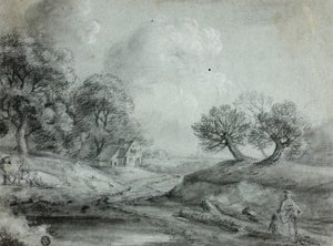 Krajina se ženou a krávami (recto); Skica krajiny (verze) od Richard Wilson