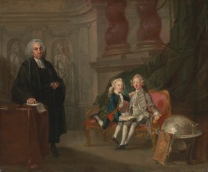 Princ George a princ Edward Augustus, synové Fredericka, prince z Walesu, se svým učitelem Dr. Francisem Ayscoughem