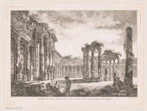 Gezicht op de Tempel van Jupiter Serapis Povýšení starověkého chrámu, o kterém se předpokládá, že je to Jupiter Serapis v Pozzuoli poblíž Neapole (název na objektu) od Richard de Saint Non