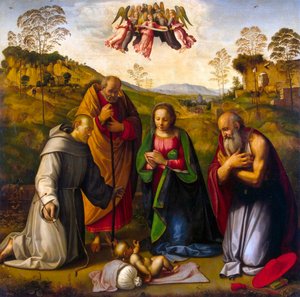 Panna s dítětem a svatí František a Jeroným, 15. léta 16. století.