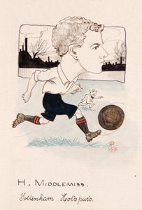 Bert Middlemiss, Tottenham Hotspur, kresba pro sadu cigaretových karet, 1907 (pero a inkoust na kartě)