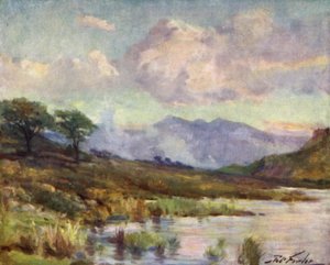 Snowdon z jezera Capel Curig, letní večer (barevné lito)