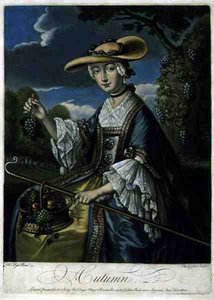 Podzim, ryl C. Corbutt (Richard Purcell) (fl.1746-66), pub. od Roberta Sayera, kolem 1760 (mezzotintová rytina) (viz také 125559-61) od Robert (after) Pyle
