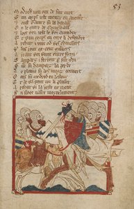 Arthur Mortally Wounded, ilustrace z „Romances in French Verse...“, od Canon of Wace (Wace of Bayeux) od Robert (c.1110 74) Wace