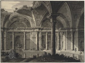 Architektonická fantazie starožitné lázně se zničenou střechou a postavami od Robert Adam